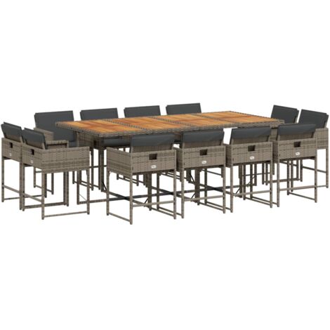 vidaXL Ensemble à manger de jardin coussins 13 pcs gris résine tressée