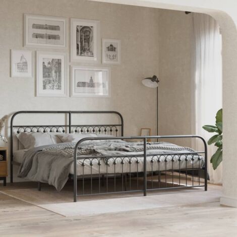 Cadre de lit métal sans matelas avec pied de lit noir 183x203cm vidaXL (1/5)