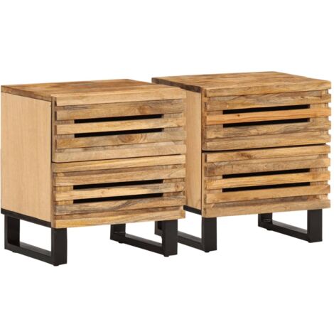 Vidaxl – Tables de chevet en bois massif de manguier brut – Lot de 2 – Dimensions 40x34x46 cm – Avec 2 tiroirs – Style industriel (1/5)