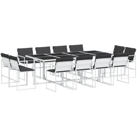 Vidaxl – Ensemble à manger de jardin 13pcs – Table en verre trempé 220x107cm – Chaises en textilène avec coussins amovibles – Résistant aux UV (1/6)