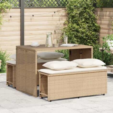 Vidaxl – Ensemble à manger de jardin 3 pcs – Résine tressée beige – Coussins épais amovibles – Table 110x70x72cm – Bancs 102x31,5x40cm