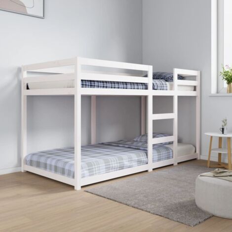 Vidaxl – Lit superposé blanc 90x190 cm en bois de pin massif – Garde-corps intégrés pour sécurité – Dimensions totales 195,5 x 95,5 x 112 cm