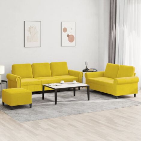 Ensemble de canapés 3 pcs avec coussins Jaune Velours vidaXL (1/5)