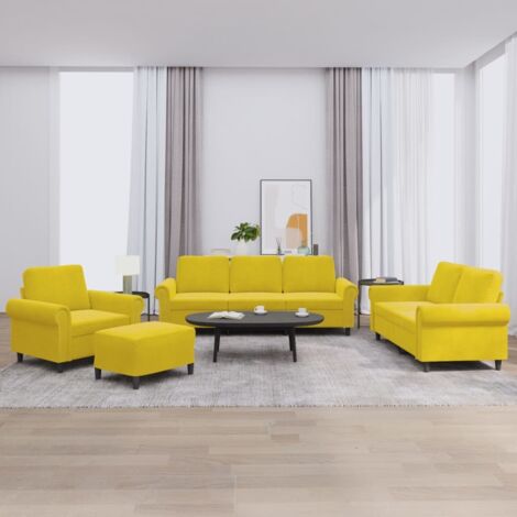 Ensemble de canapés 4 pcs avec coussins Jaune Velours vidaXL (1/5)