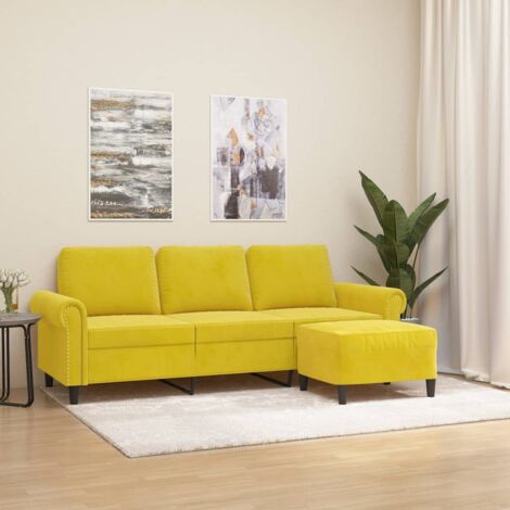 Canapé à 3 places avec repose-pieds jaune 180 cm velours vidaXL (1/5)