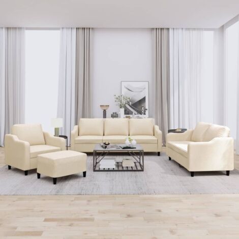 Vidaxl – Ensemble de canapés 4 pcs avec coussins – Tissu durable crème – Structure en contreplaqué et métal – Confort optimal pour espaces de vie
