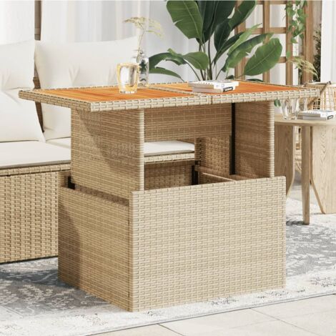 Vidaxl – Table de jardin beige 100x55x73cm – Résine tressée et bois d'acacia – Résistance aux UV – Pieds réglables en plastique
