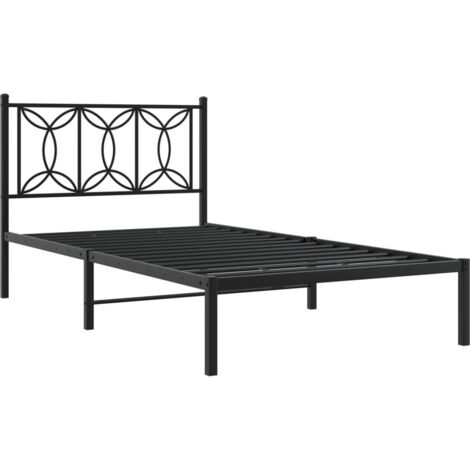 Cadre de lit métal sans matelas avec tête de lit noir 100x190cm vidaXL (1/5)