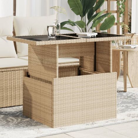 Vidaxl – Table de jardin en poly rotin avec dessus en verre trempé – Dimensions 100x55x73 cm – Résistante aux UV – Assemblage requis