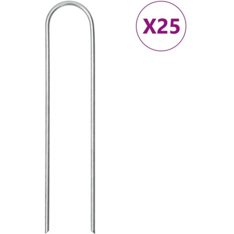 vidaXL Piquets de sol en forme de U 25 pcs 15x3,5 cm acier galvanisé