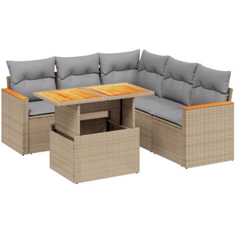 vidaXL Salon de jardin avec coussins 6 pcs beige résine tressée (1/3)
