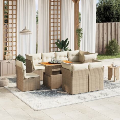Salon de jardin avec coussins 9 pcs beige résine tressée vidaXL