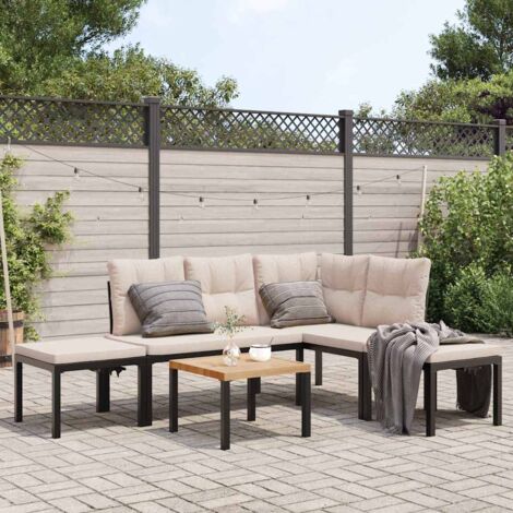Salon de jardin avec coussins 5 pcs noir acier enduit de poudre vidaXL (1/5)