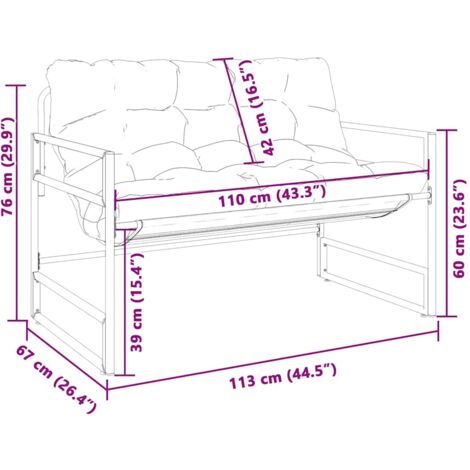 Banc de jardin avec coussin taupe 113 cm acier vidaXL