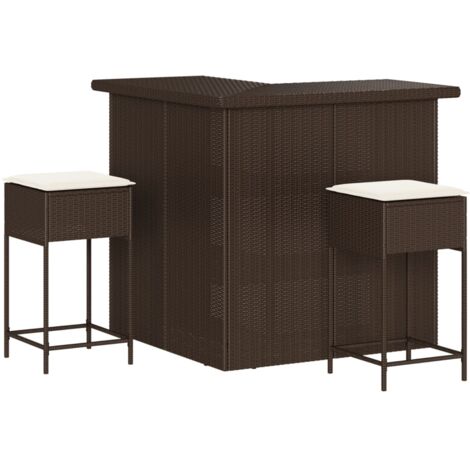 Ensemble de bar de jardin 3 pcs et coussins brun résine tressée vidaXL