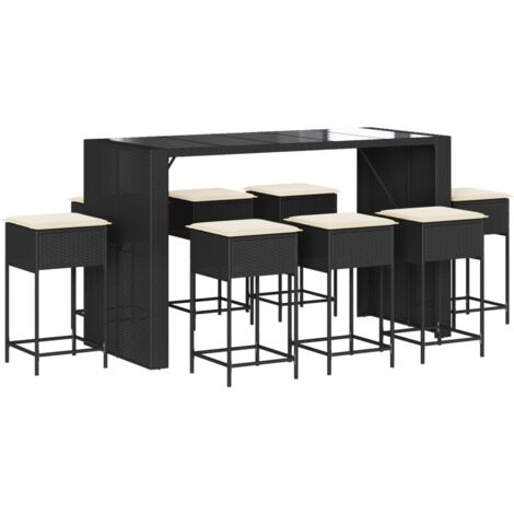 Ensemble de bar de jardin 9 pcs avec coussins noir poly rotin vidaXL (1/5)