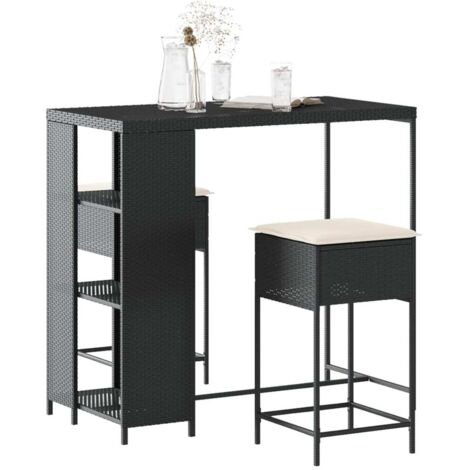 Vidaxl – Ensemble de bar de jardin 3 pcs avec coussins – Résine tressée poly rotin – Table 120x60x110 cm – Tabourets 40x40x76 cm