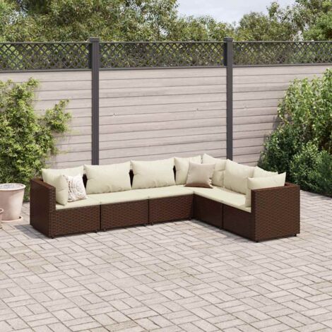 Salon de jardin 6 pcs avec coussins Marron Résine tressée vidaXL (1/5)
