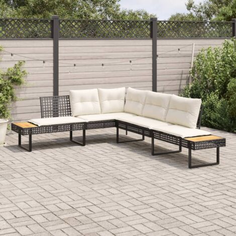 Vidaxl – Canapé de jardin L en poly rotin noir avec coussins épais – 2 tables d'appoint – Résistant aux intempéries – Confort optimal