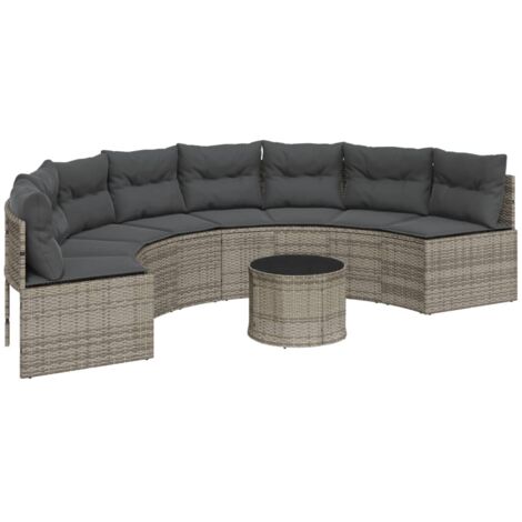 Canapé de jardin table coussins demi-rond gris résine tressée vidaXL