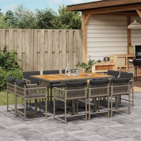 Ensemble à manger de jardin 11pcs avec coussins gris poly rotin vidaXL