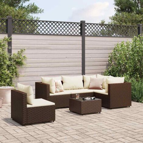 Salon de jardin 6 pcs avec coussins Marron Résine tressée vidaXL (1/5)