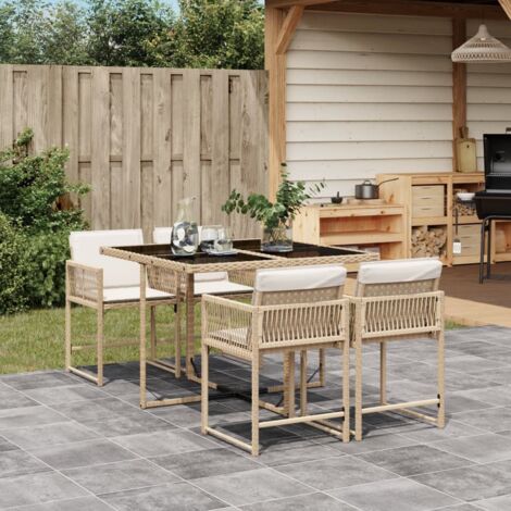 Vidaxl – Ensemble table et chaises de jardin 5 places – Résine tressée beige – Coussin épais lavable – Dossier rabattable pour rangement compact