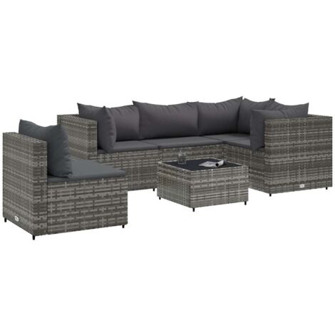 Salon de jardin 6 pcs avec coussins Gris Résine tressée vidaXL (1/5)