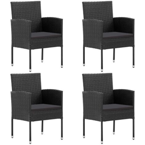 Chaises de jardin coussins noir lot de 4 noir résine tressée vidaXL (1/5)