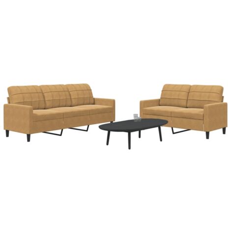 vidaXL Ensemble de canapés 2 pcs avec coussins Marron Velours (1/5)