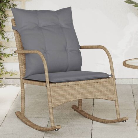 Vidaxl Chaise à Bascule De Jardin Avec Coussins Beige Résine Tressée