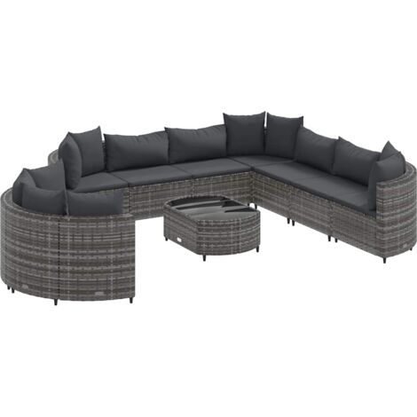 Salon de jardin avec coussins 10 pcs gris résine tressée vidaXL (1/5)