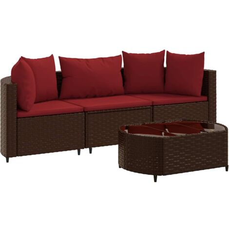 Salon de jardin 4 pcs avec coussins marron résine tressée vidaXL (1/5)