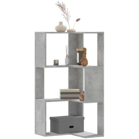 vidaXL Bibliothèque d'angle à 3 niveaux gris béton bois d'ingénierie