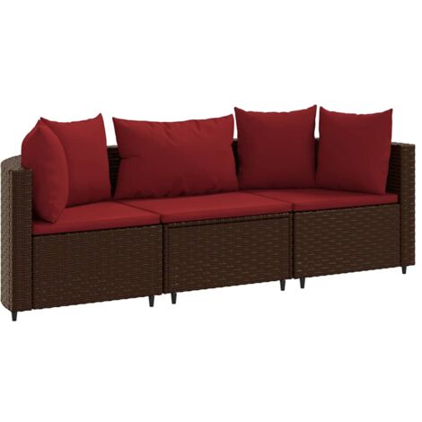Salon de jardin avec coussins 3 pcs marron résine tressée vidaXL (1/5)