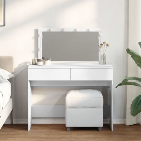 Vidaxl – Coiffeuse enfant avec miroir LED – Bois d'ingénierie – 100x40x120 cm – 2 tiroirs de rangement – Lumière USB ajustable