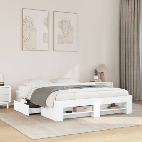 Cadre de lit sans matelas blanc 150x200 cm bois d'ingénierie vidaXL (1/5)