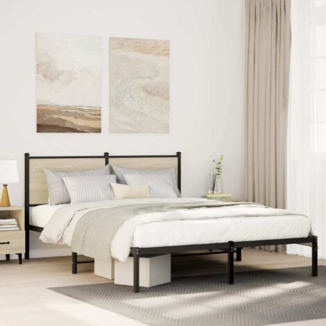 Vidaxl – Cadre de lit en métal 140x190 cm – Chêne sonoma – Lattes en métal pour soutien optimal – Espace de rangement sous le lit (1/6)