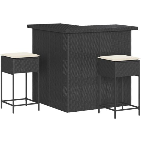 Ensemble de bar de jardin 3 pcs avec coussins noir poly rotin vidaXL (1/6)