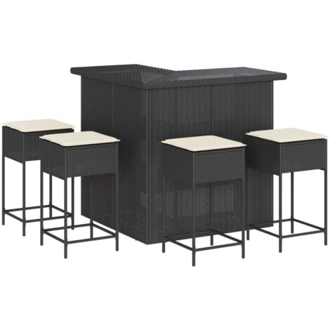 Ensemble de bar de jardin 5 pcs avec coussins noir poly rotin vidaXL