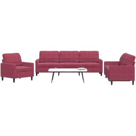 Ensemble de canapés 3 pcs avec coussins Rouge bordeaux Velours vidaXL (1/5)