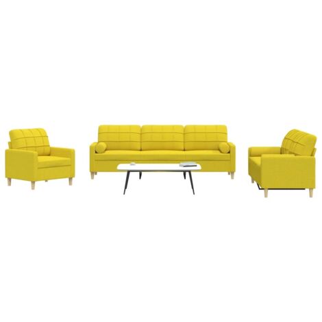 Ensemble de canapés 3 pcs coussins décoratifs jaune clair tissu vidaXL (1/5)