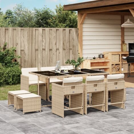 Vidaxl – Ensemble à manger de jardin 11 pcs – Résine tressée beige – Coussins amovibles et lavables – Table 165x106x73 cm (1/5)