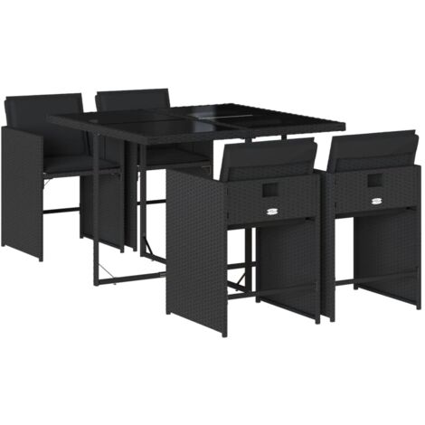Vidaxl – Ensemble à manger de jardin 5 pièces – Résine tressée noire – Chaises avec coussins rembourrés – Table 110x106x73 cm