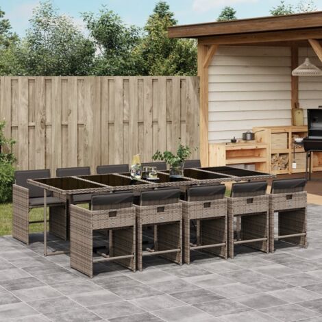 Vidaxl – Ensemble à manger de jardin 11 pièces – Résine tressée poly rotin – Coussins gris épais – Table 275x106x73cm – Chaises pliables - 11pcs