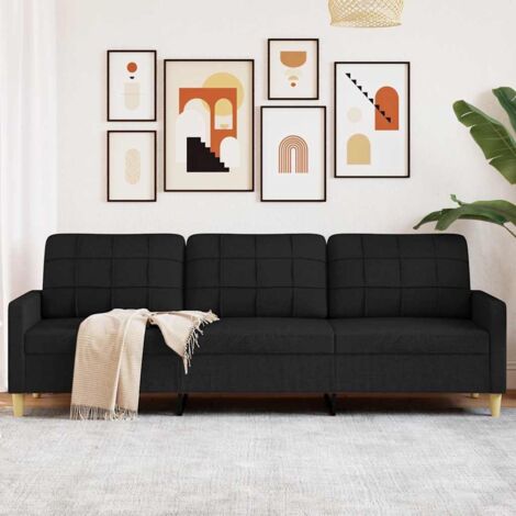 Vidaxl – Canapé 3 places noir 210 cm en tissu polyester – Design moderne – Confort optimal – Largeur de siège 210 cm – Assemblage requis