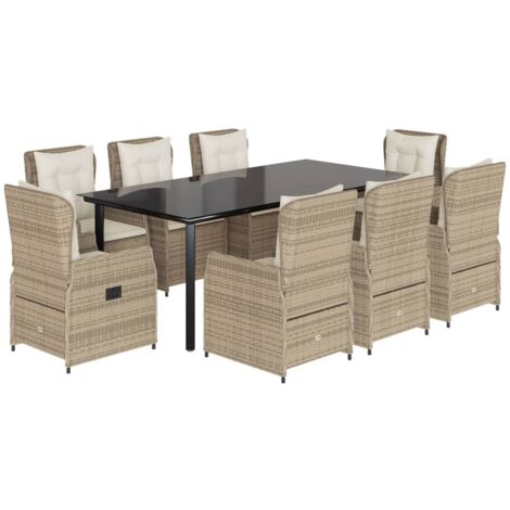 Ensemble à manger de jardin et coussins 9 pcs beige Poly rotin vidaXL (1/5)