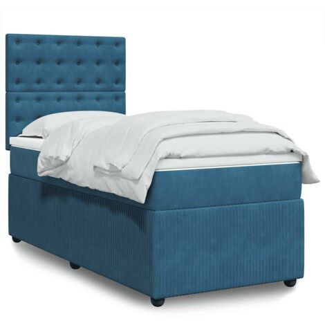 Sommier à lattes de lit avec matelas bleu 90x200 cm velours vidaXL (1/5)