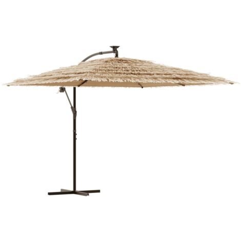 Vidaxl – Parasol droit marron 290x290x238cm – Mât en acier 48mm – Tissu polyester avec LED – Mécanisme à manivelle – Protection UV et pluie