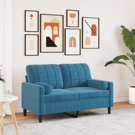 Canapé 2 places avec oreillers décoratifs bleu 120 cm velours vidaXL (1/5)